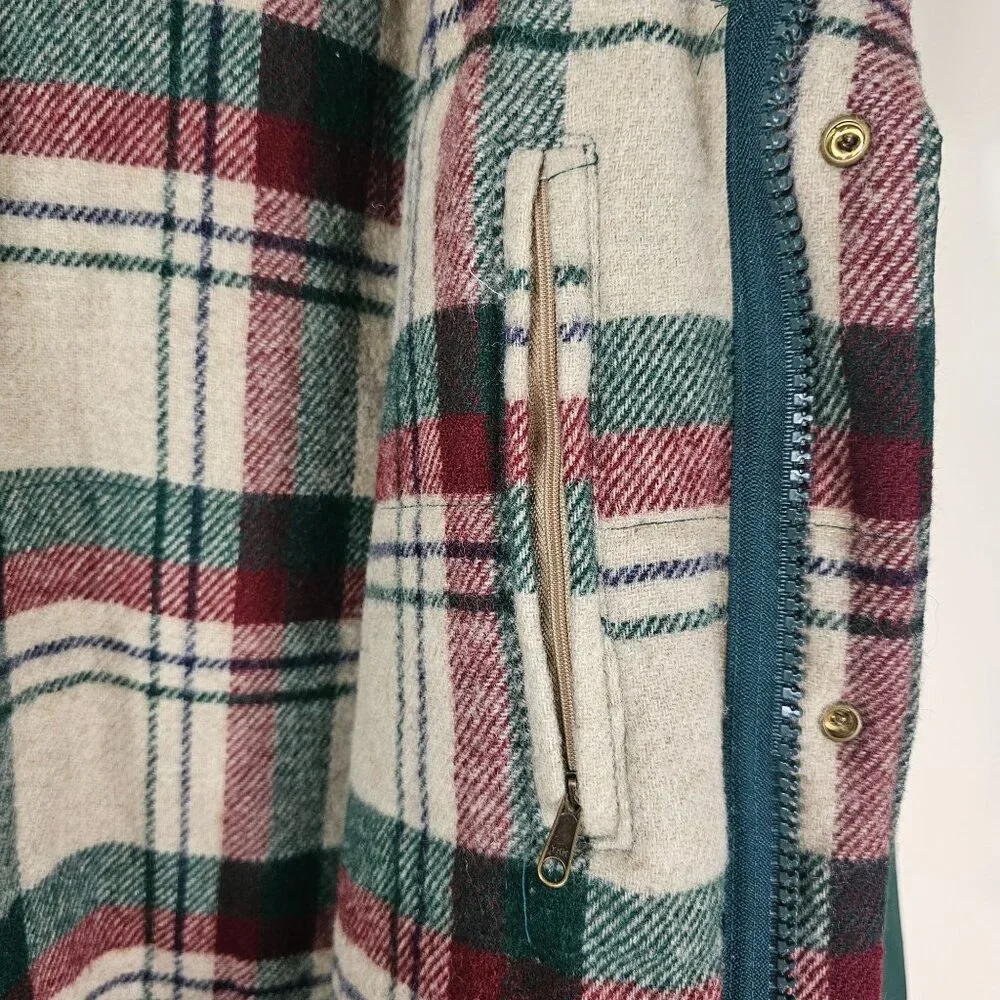 Vintage Woolrich Wool Lined Field Jacket L Green Plaid Lining Work Barn‎ Coat